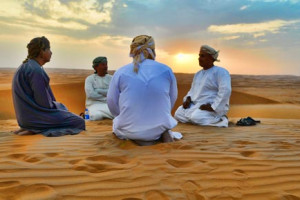 Hamdan and friends enjoying the sunset at Arabian Oryx camp 