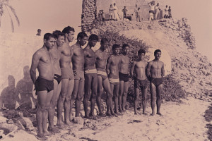 Swimmers line up for the annual swim race between Manama and Muharraq