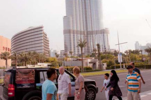 The tour vehicle got a lot of attention after being parked near Burj Khalifa