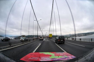 Greece: Crossing Bosphorus bridge from Asia to Europe