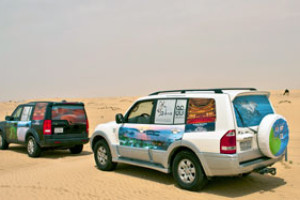 The two Tour vehicles crossing Saudi Arabia